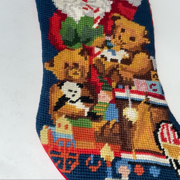 Vintage Christmas Stocking Santa Wool Needlepoint Cotton Backing - Picture 13 of 13